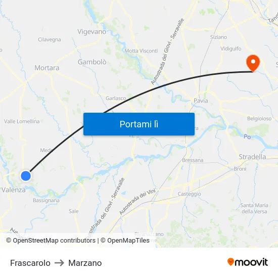Frascarolo to Marzano map