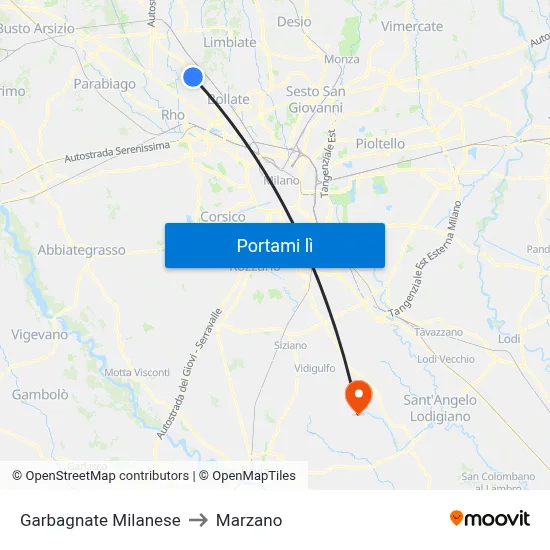 Garbagnate Milanese to Marzano map