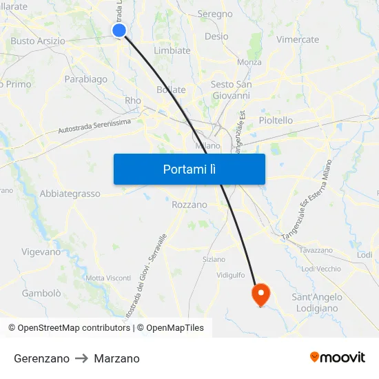 Gerenzano to Marzano map