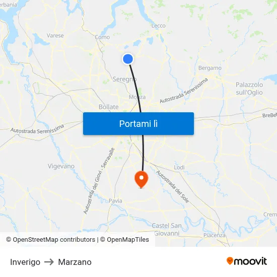 Inverigo to Marzano map