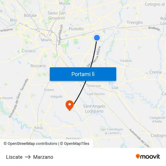 Liscate to Marzano map