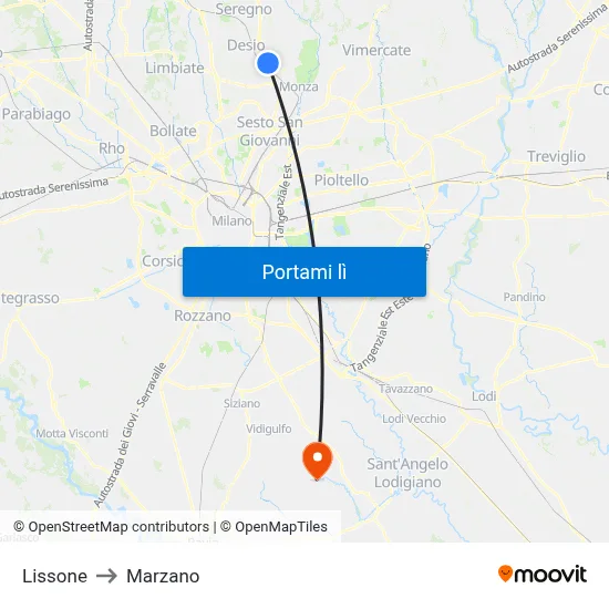 Lissone to Marzano map