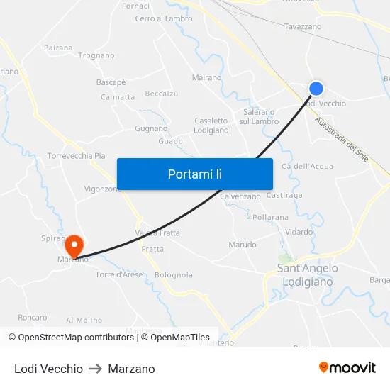 Lodi Vecchio to Marzano map
