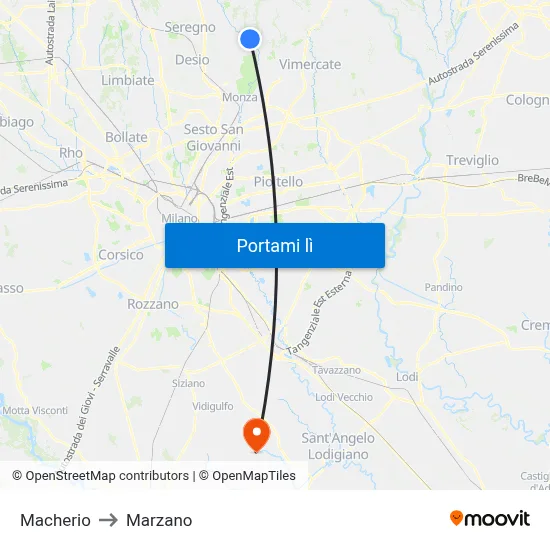 Macherio to Marzano map