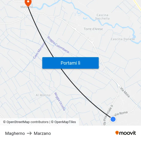 Magherno to Marzano map