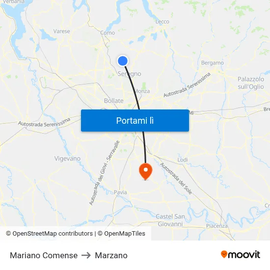 Mariano Comense to Marzano map