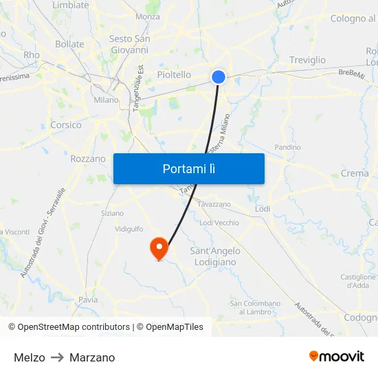 Melzo to Marzano map