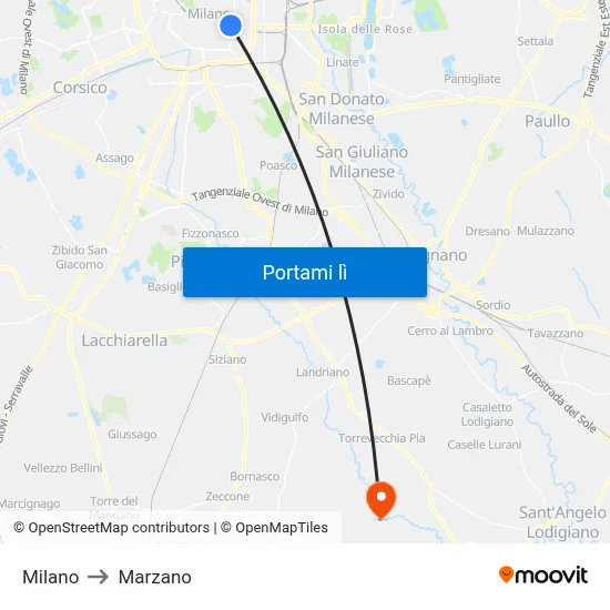 Milano to Marzano map