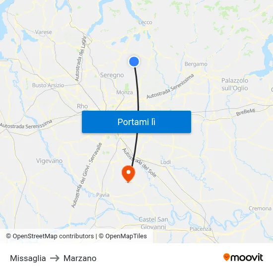 Missaglia to Marzano map