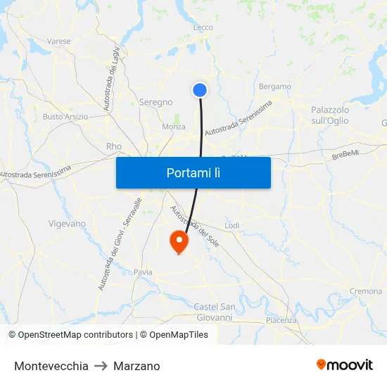 Montevecchia to Marzano map