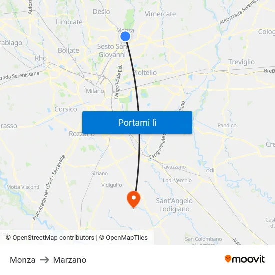 Monza to Marzano map