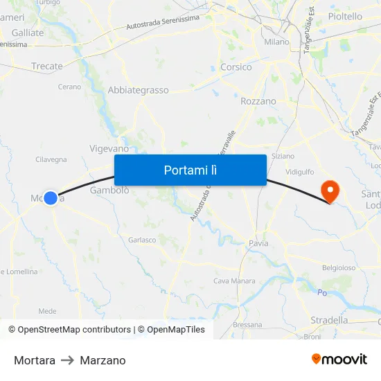 Mortara to Marzano map