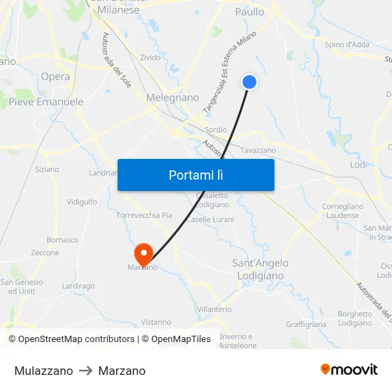 Mulazzano to Marzano map
