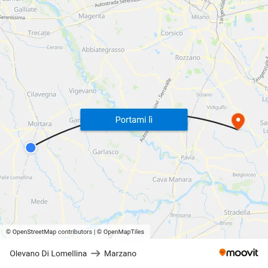 Olevano Di Lomellina to Marzano map