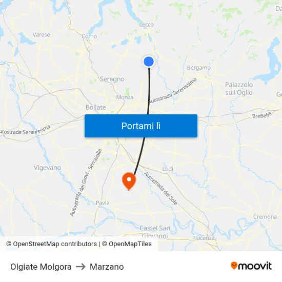 Olgiate Molgora to Marzano map