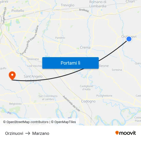 Orzinuovi to Marzano map