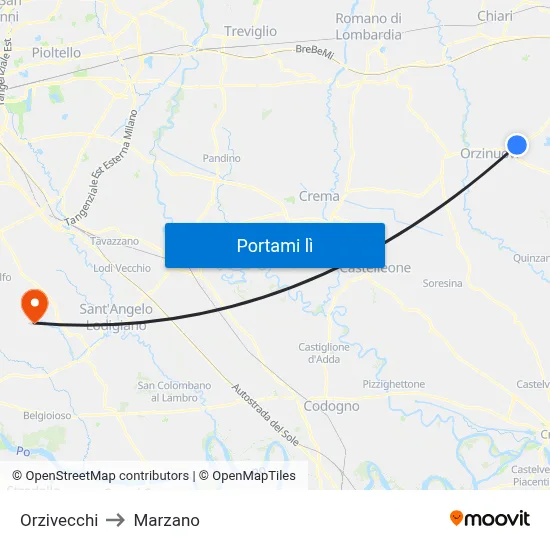 Orzivecchi to Marzano map