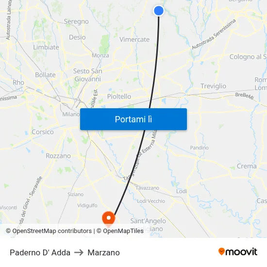 Paderno D' Adda to Marzano map