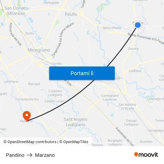 Pandino to Marzano map