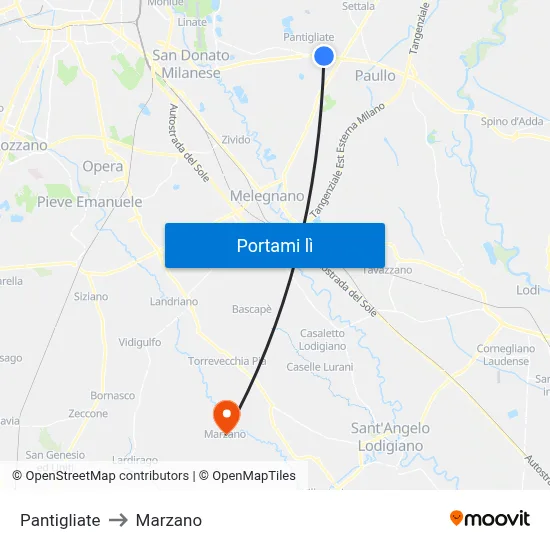 Pantigliate to Marzano map