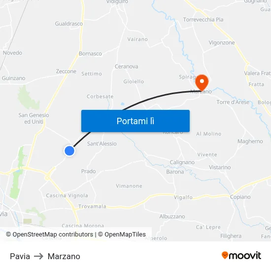Pavia to Marzano map