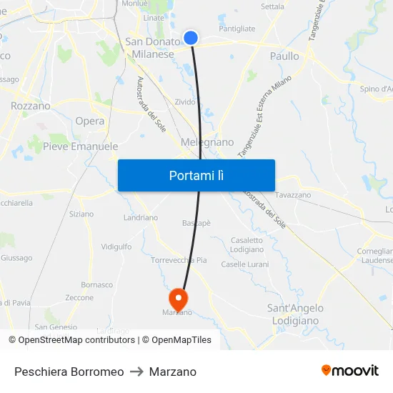 Peschiera Borromeo to Marzano map