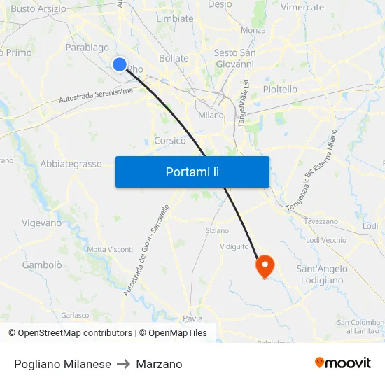 Pogliano Milanese to Marzano map