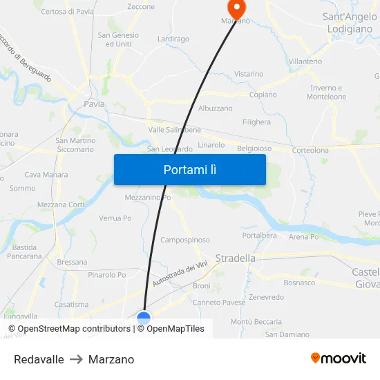 Redavalle to Marzano map