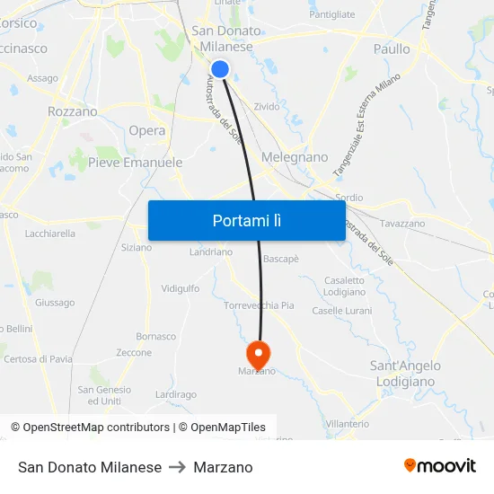San Donato Milanese to Marzano map