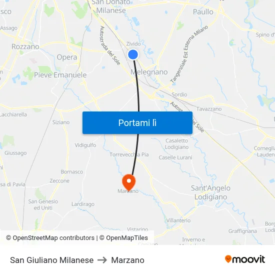 San Giuliano Milanese to Marzano map