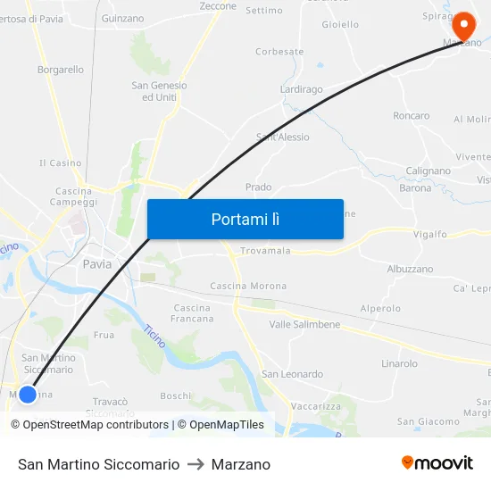 San Martino Siccomario to Marzano map