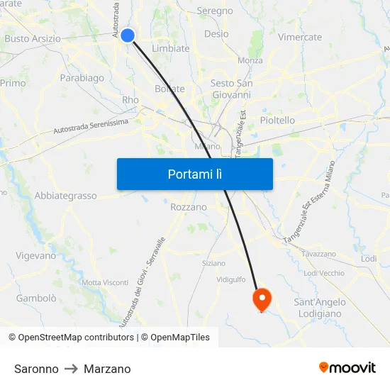 Saronno to Marzano map