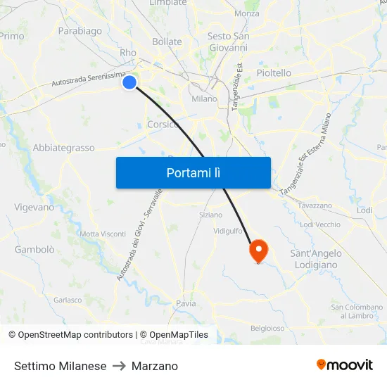 Settimo Milanese to Marzano map