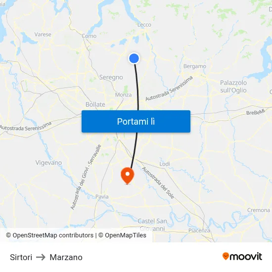 Sirtori to Marzano map