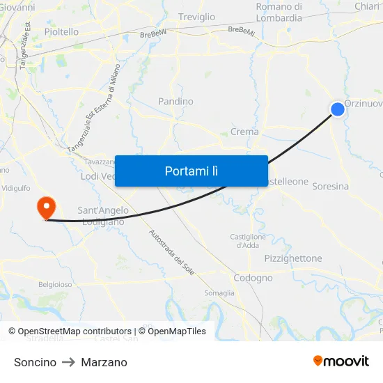 Soncino to Marzano map