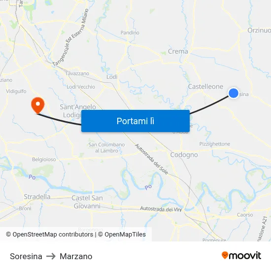 Soresina to Marzano map