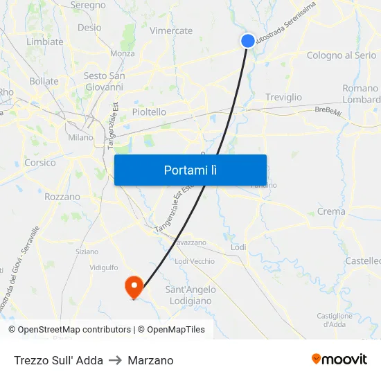 Trezzo Sull' Adda to Marzano map