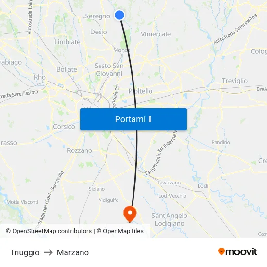 Triuggio to Marzano map