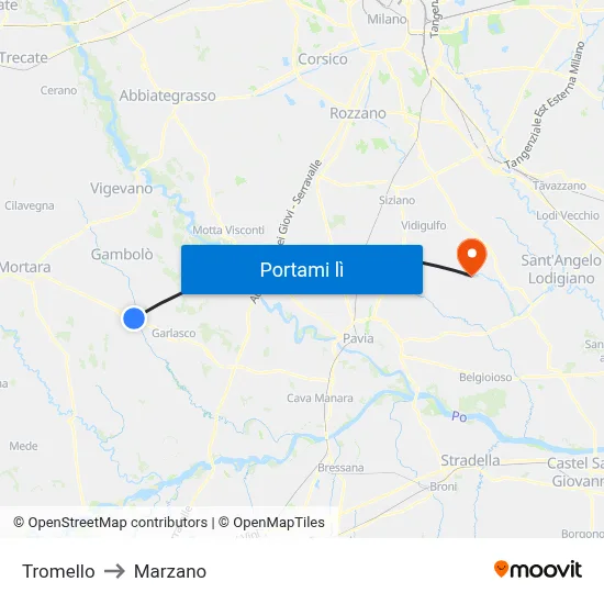 Tromello to Marzano map