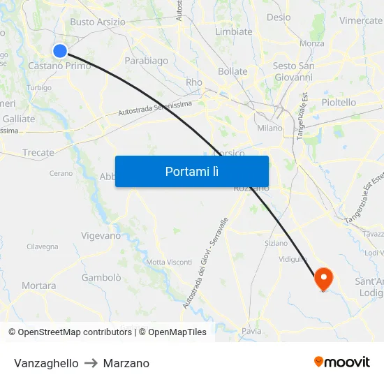Vanzaghello to Marzano map