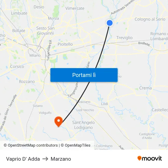 Vaprio D' Adda to Marzano map