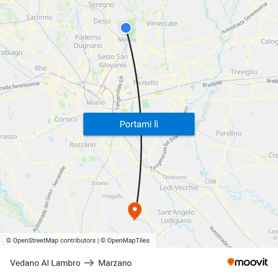 Vedano Al Lambro to Marzano map