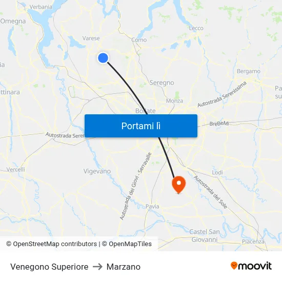 Venegono Superiore to Marzano map