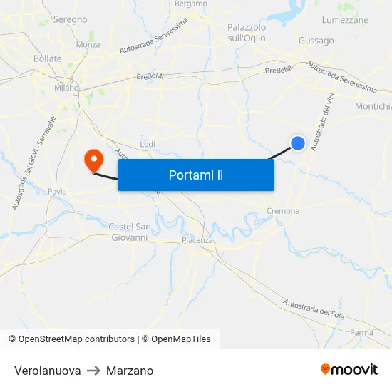 Verolanuova to Marzano map