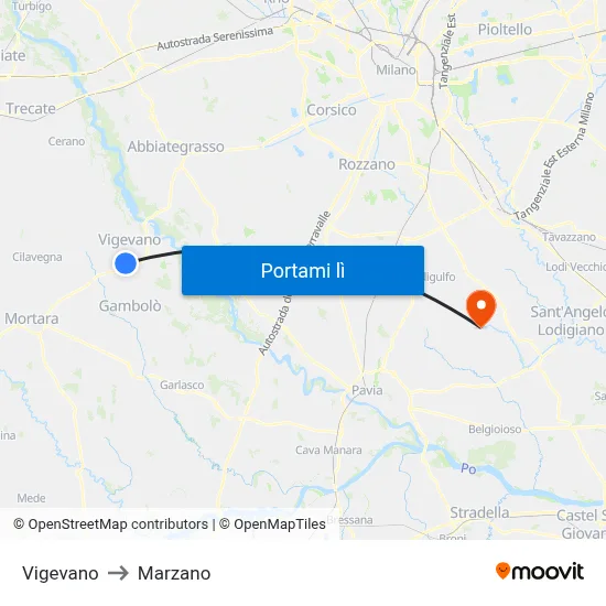 Vigevano to Marzano map