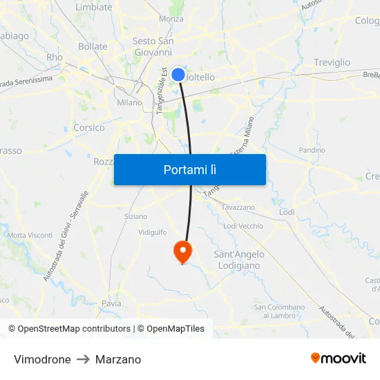 Vimodrone to Marzano map