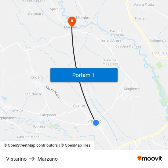 Vistarino to Marzano map