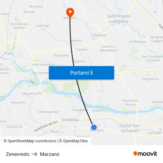 Zenevredo to Marzano map