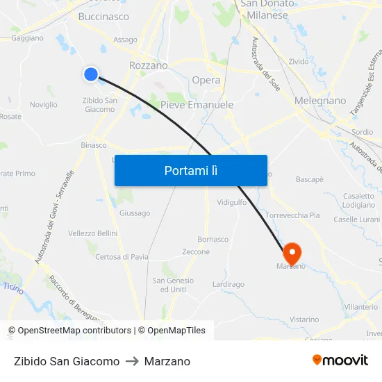 Zibido San Giacomo to Marzano map