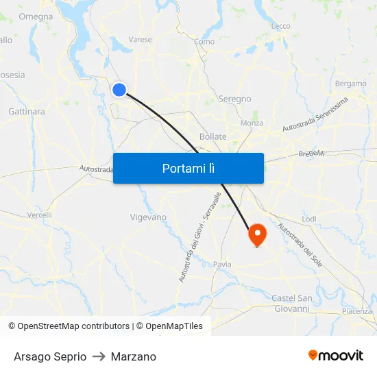 Arsago Seprio to Marzano map